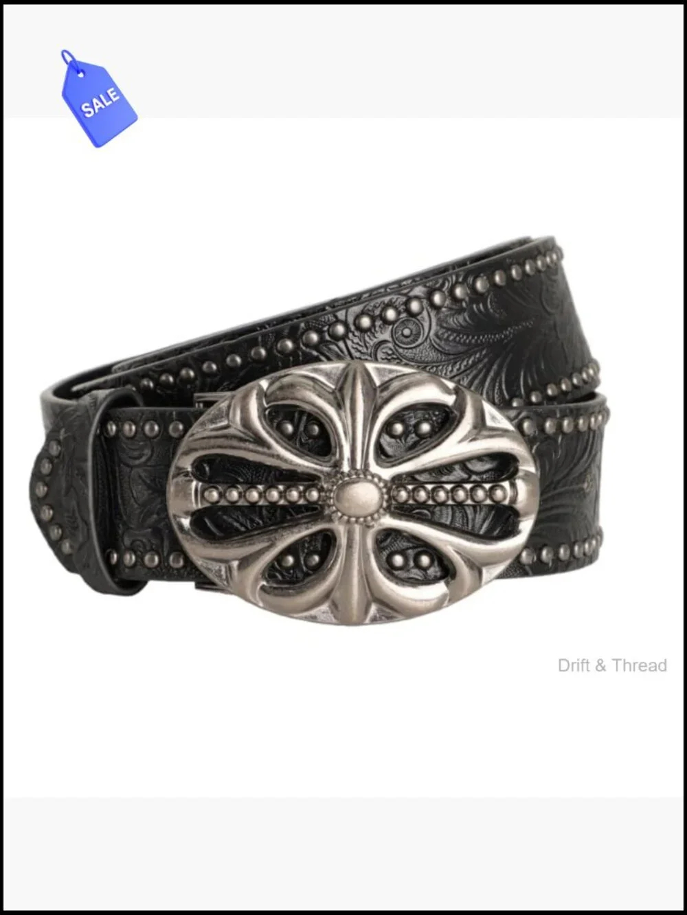 Studded Hollow Flower Buckle Pu Leather Belt Y2k Punk Gothic Grunge Alt